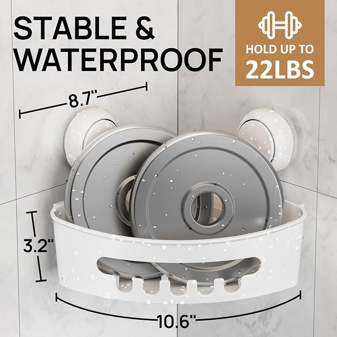 LEVERLOC Corner Shower Caddy Suction Cup, shower shelves suction cup, 2 Pack - Image 7