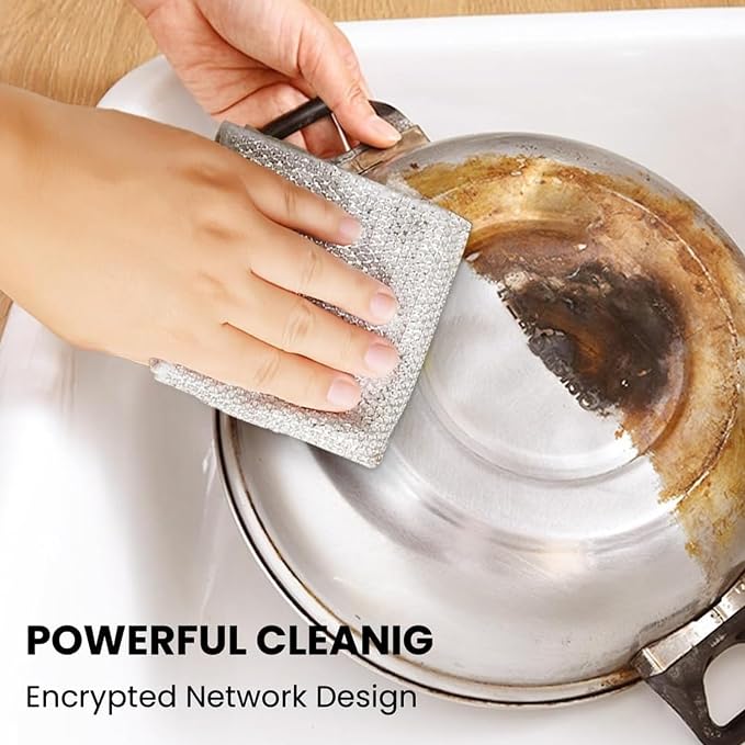 Reusable Non Scratch Wire Dishcloth, Double-Layer Stainless Rag, Kitchen - Image 4