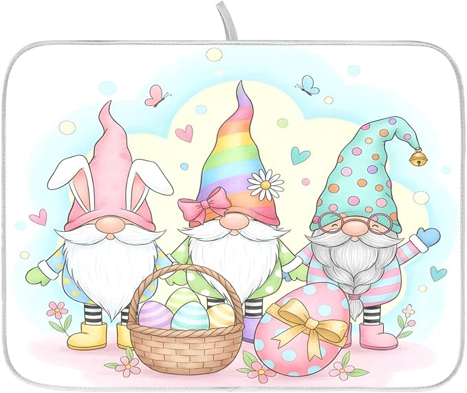 Colorful Easter Cute Gnomes Dish Drying Mat by ALAZA