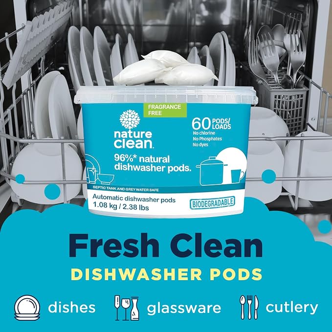 Nature Clean All Natural Dishwasher Pods, Plant-Based Non Toxic Dishwasher - Image 2