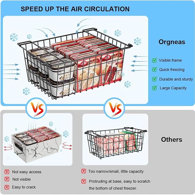 Freezer Organizer Bins, Large Capacity Stackable Baskets - Image 6