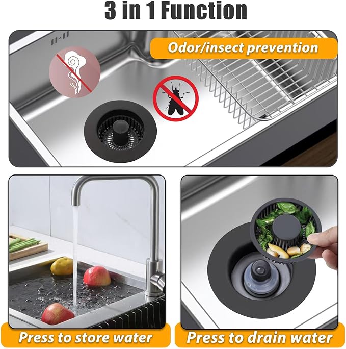 Kitchen Sink Drain Strainer, 3 in 1 Pop Up Kitchen Sink Stopper, - Image 3