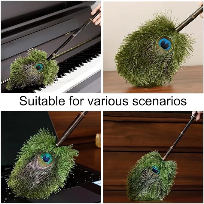 Peacock Feather Duster with Purple Bamboo Handle, Mini Decorative Cleaning Tool - Image 6