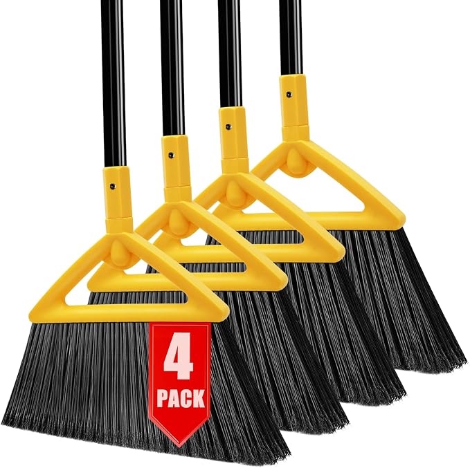 Heavy Duty Broom Outdoor and Indoor, 4 Pack Upgraded Commercial Angle Brooms by PUTNATRUE