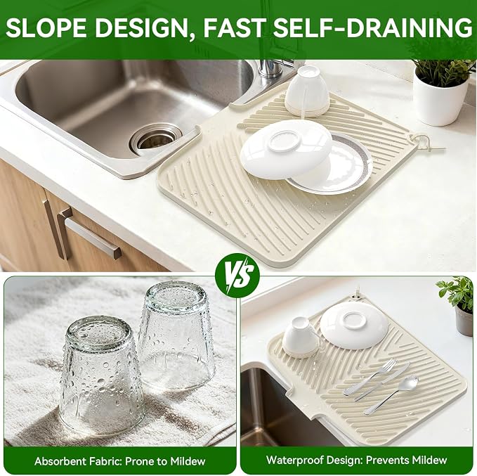Belife Dish Drying Mat for Kitchen Counter, Silicone Dish Drainers Pad - Image 7