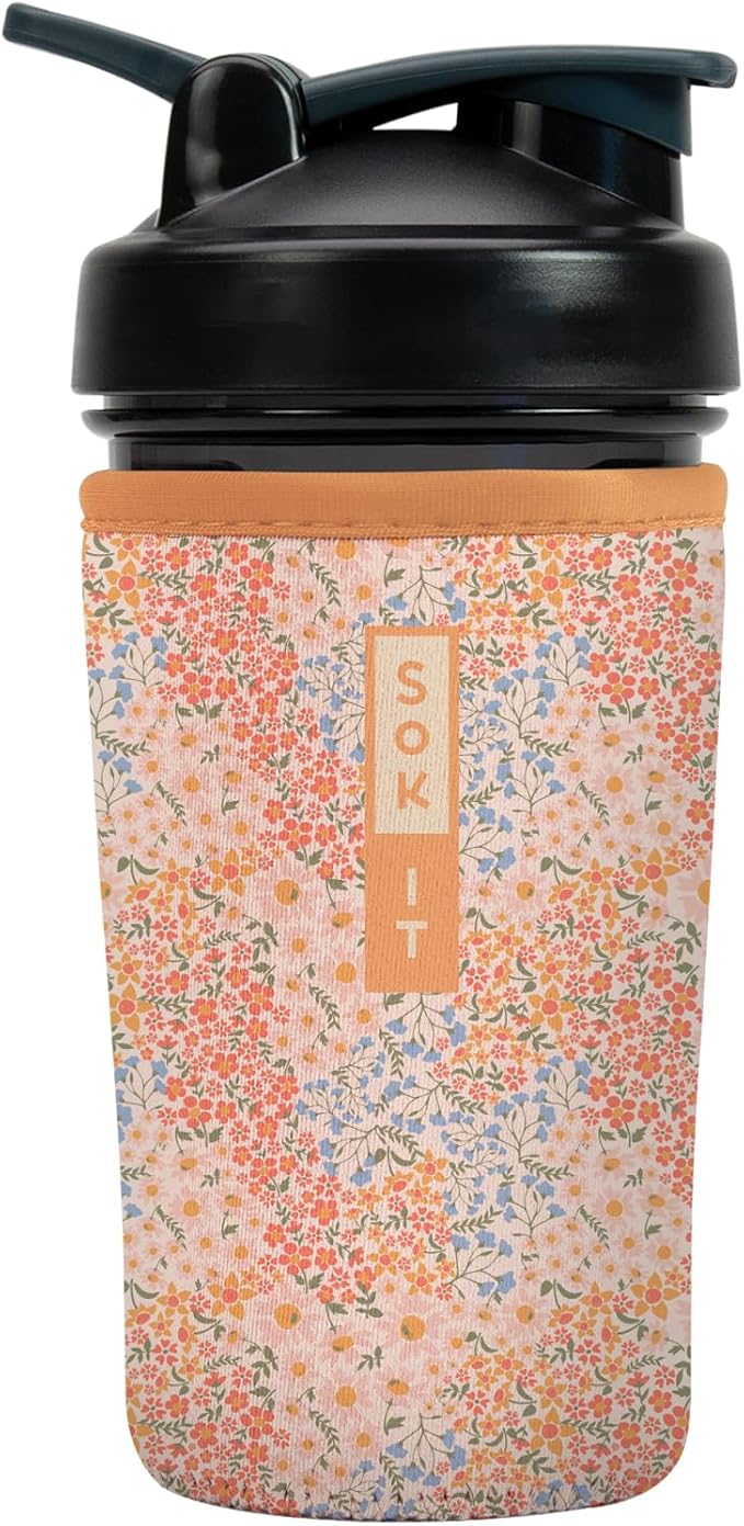 Sok It BotlSok Protein Blender Shaker Bottle Sleeve Insulated Neoprene Cover (Dainty Florals, Fits 24oz Blender)