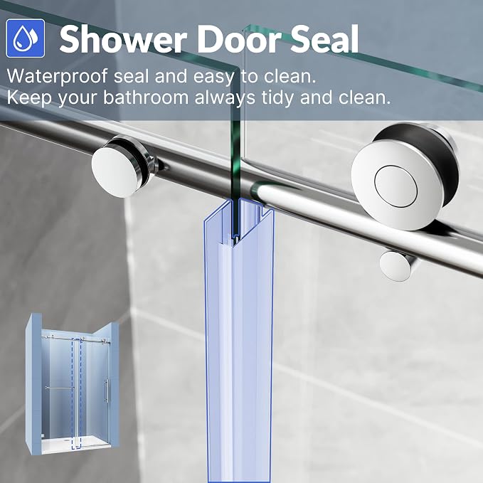 SUNNY SHOWER Frameless Shower Door 60" W x 72" H, Single Sliding Shower Glass - Image 6