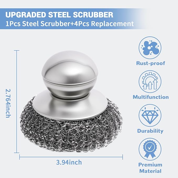 Steel Wool Scrubber with Handle, Metal Pan & Pot Cleaner - Image 5