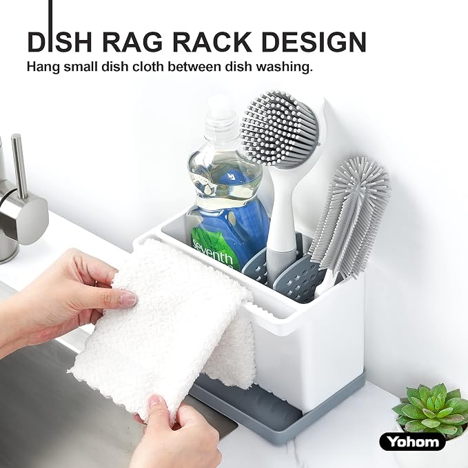 YOHOM Sink Brush Holder for Kitchen Sink Sponge Caddy Countertop Organizer - Image 4