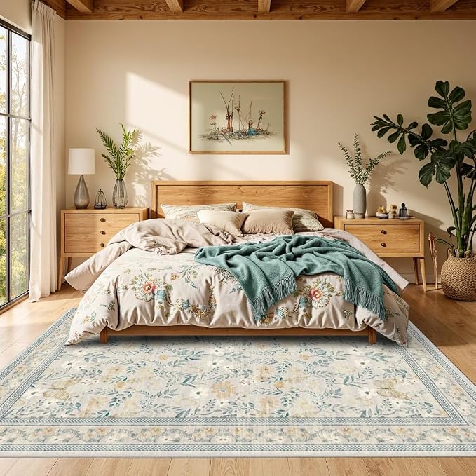 Floral Rug for Living Room Bedroom, 6x9 Washable Rug, Vintage Boho Area Rug - Image 2