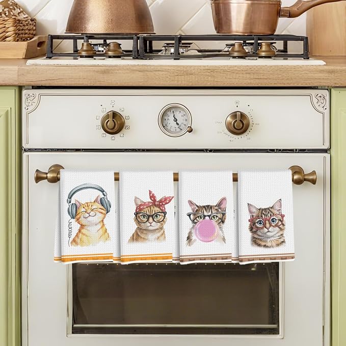 Hanamiya Na 4 Pcs Funny Cat Kitchen Hand Towels 24x14 Inch, Cute Hand Towels - Image 4