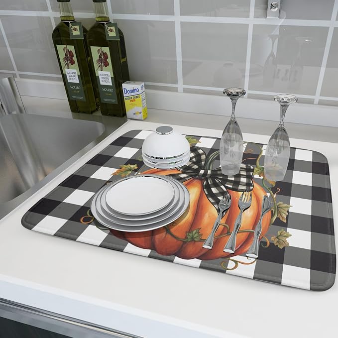 Autumn Pumpkin Drying Mats for Kitchen Counter 16×18 Inch Maple Leaves Dish - Image 7