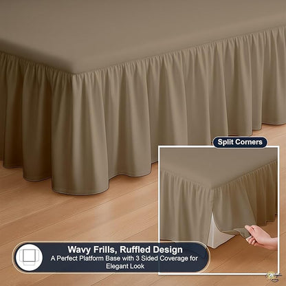 Cottington Lane Ruffled Bed Skirt King Size with Split Corner, Brushed Microfiber Hotel Quality Taupe Dust Ruffle, 15 Inch Drop Gathered Bedskirt, Soft and Stylish, Shrinkage and Fade Resistant
