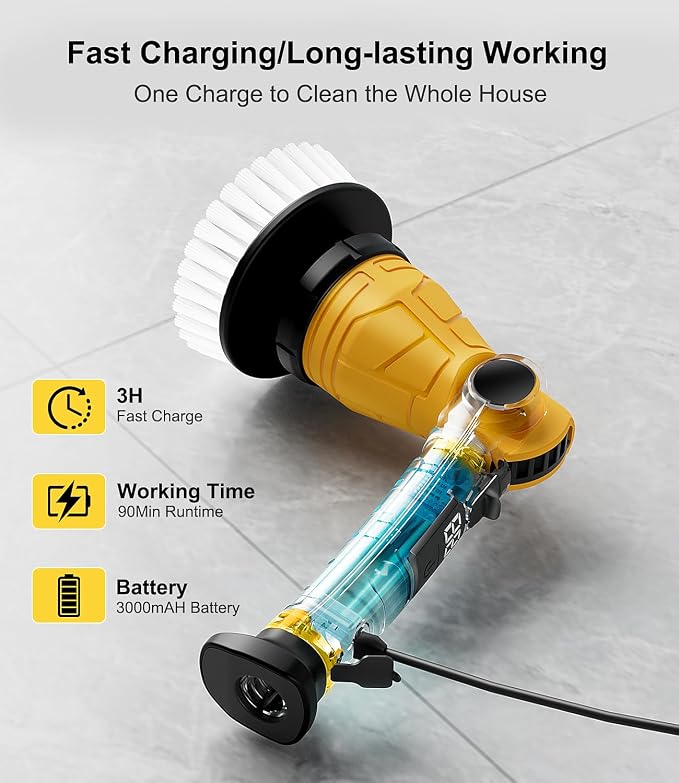 Electric Spin Scrubber with 8 Replaceable Brush Heads 6 Adjustable Angle - Image 5