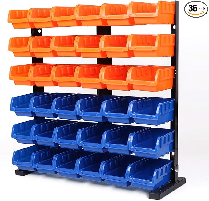 HORUSDY Storage Bins Parts Rack 36Pcs Bin Organizer Garage Plastic Shop Tool by HORUSDY