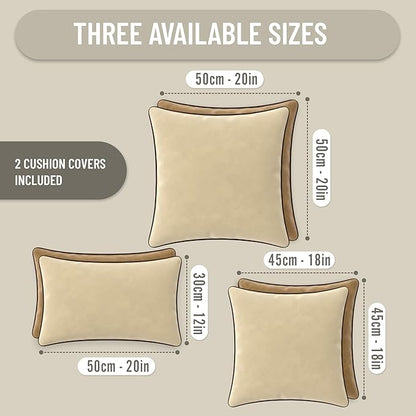 Set of 2 Decorative Throw Pillow Covers Cushion Cases. Soft Velvet. Contrast Pipping Edge. Filling Not Included. (18x18in, Camel/Beige)