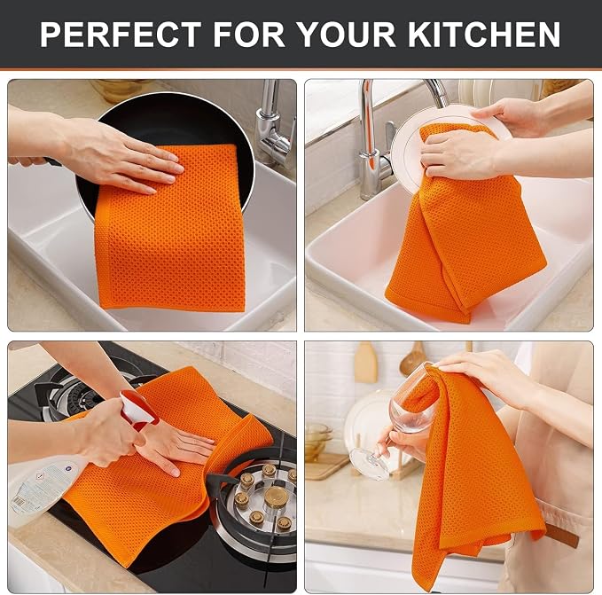 Kitinjoy 100% Cotton Waffle Weave Kitchen Hand Towels - Image 4