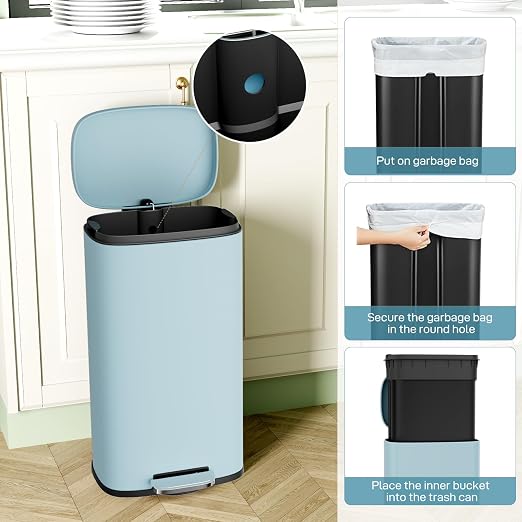Arlopu 8/13.2 Gallon Step Trash Can, Stainless Steel Garbage Bin, Soft-Close - Image 4