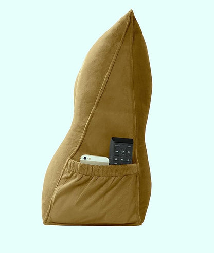 Triangular Reading Bed Rest Pillow Large Bolster Cushion Headboard Backrest Wedge Pillow with Removable Cover and Two Large Side Pockets (Golden Brown, California King: 71 x 8 x 20 inches)
