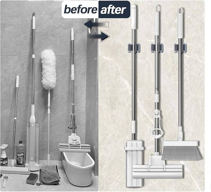 3-H 10 Pack Mop and Broom Holder Big Size Hanging 1 KG Extra, Broom Holder Wall - Image 6