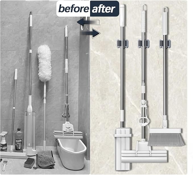 3-H 12 Pack Mop and Broom Holder Big Size Hanging 1 KG Extra, Broom Hanger Wall - Image 4
