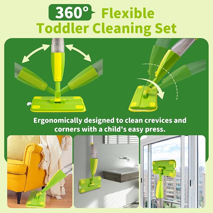 Kids Spray Mop, Fun & Functional Toddler Mop Cleaning Set, Real Working Mini Mop - Image 5