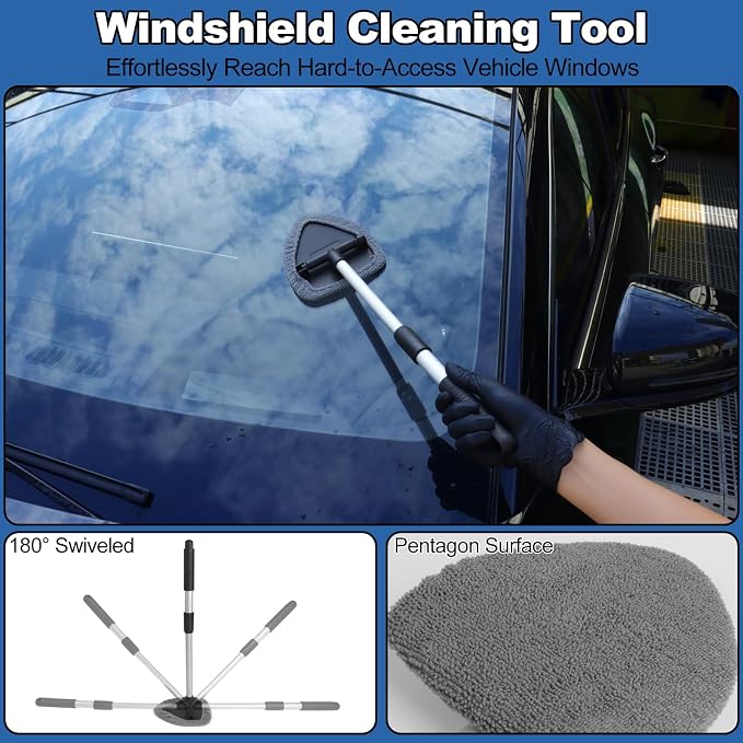 NIKCOSMK Windshield Cleaner Tool, Cleaning Gel & Microfiber Pads, All-in-One - Image 3