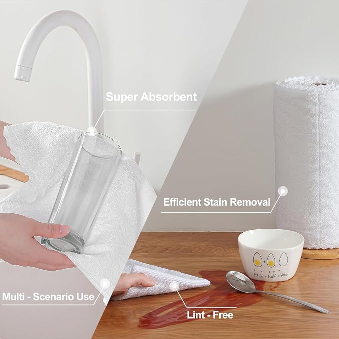 80 Pack Microfiber Cleaning Cloth Roll White Reusable Paper Towels 12"x12" Tear - Image 4