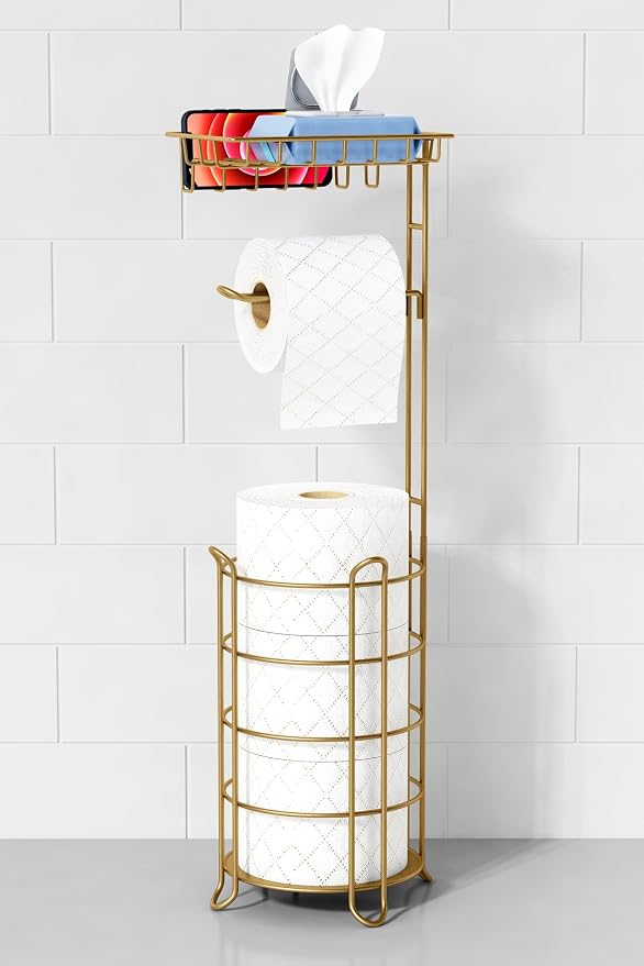 Gold Free Standing Toilet Paper Holder Stand by Goozii