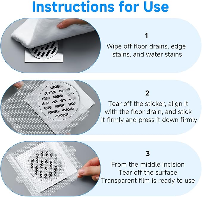 30PCS Disposable Shower Drain Hair Catcher, 4.13Inches Square Mesh Stickers - Image 3