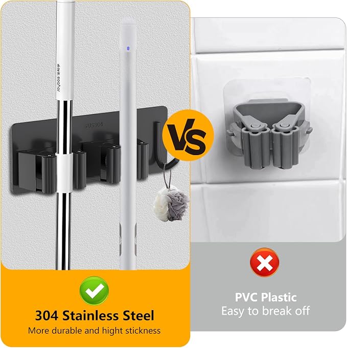Broom Holder Wall Mount No Drill, Broom and Mop Organizer Wall Hanging Heavy - Image 2