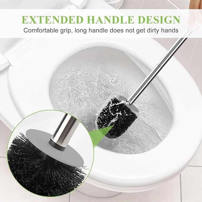 Compact Toilet Brush & Holder, Stainless Steel Handle, Space Saving - Image 4