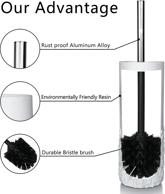 Marble Cherry Blossom Design Resin Toilet Brush and Holder Set - Image 2