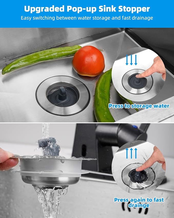Hibbent Upgraded 2 Pack 3 in 1 Kitchen Sink Drain Strainer and Stopper Combo - Image 3