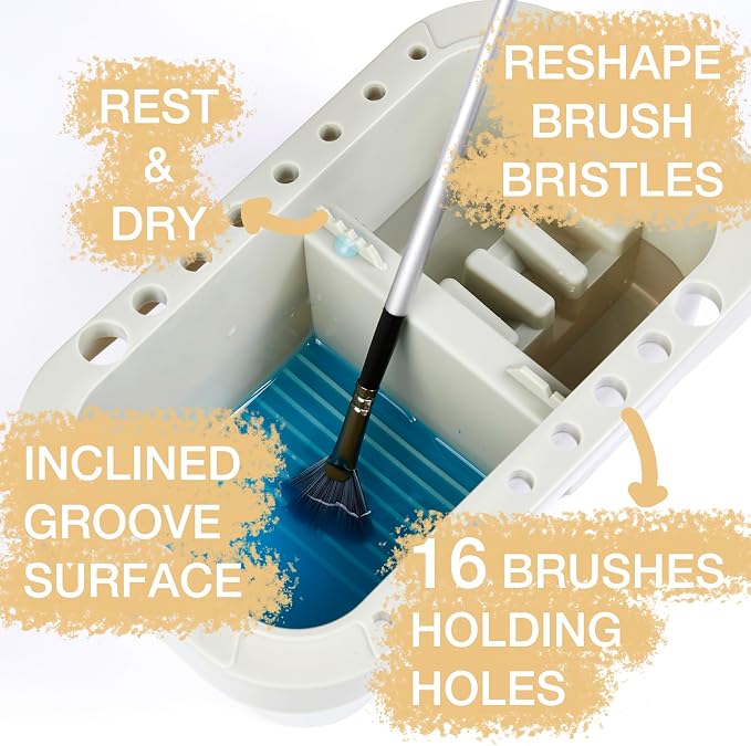 SEVENY Paint Brush Basin with Palette, Painting Art Supply Storage Organizer - Image 5
