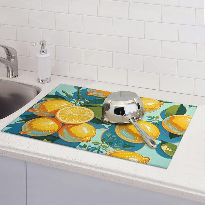 lemon Dish Drying Mat Highly Absorbent Double-Sided Microfiber - Image 3