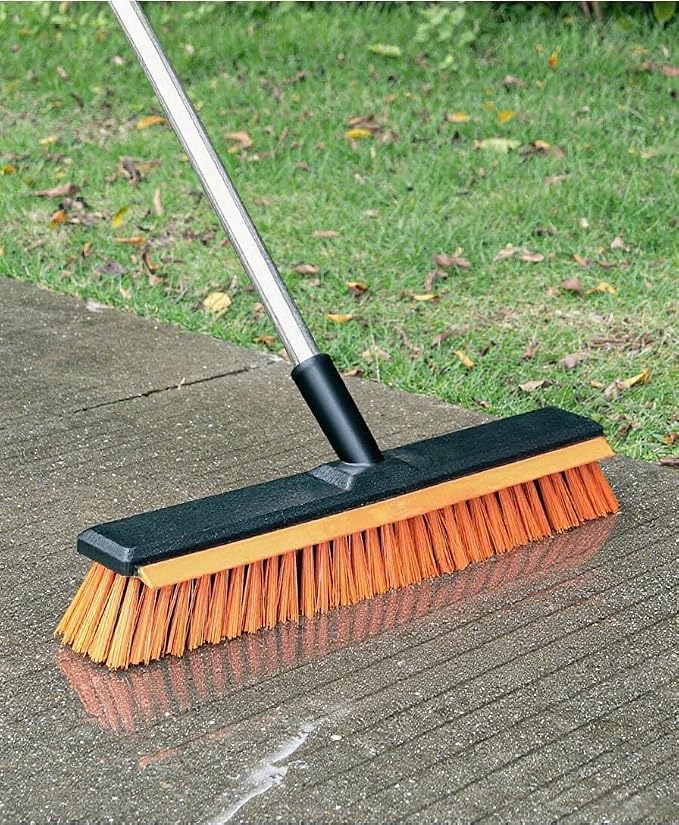 19" Outdoor Broom with 58" Long Handle & Rubber Squeegee, Push Broom - Image 4