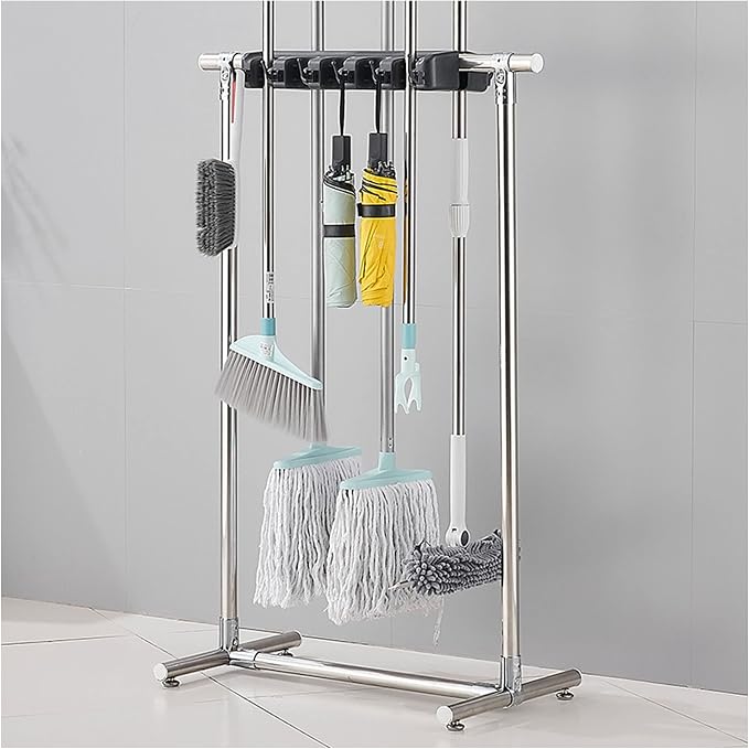 Movable Commercial Stainless Steel Mop Rack, Mop and Broom holder, Floor by Unknown