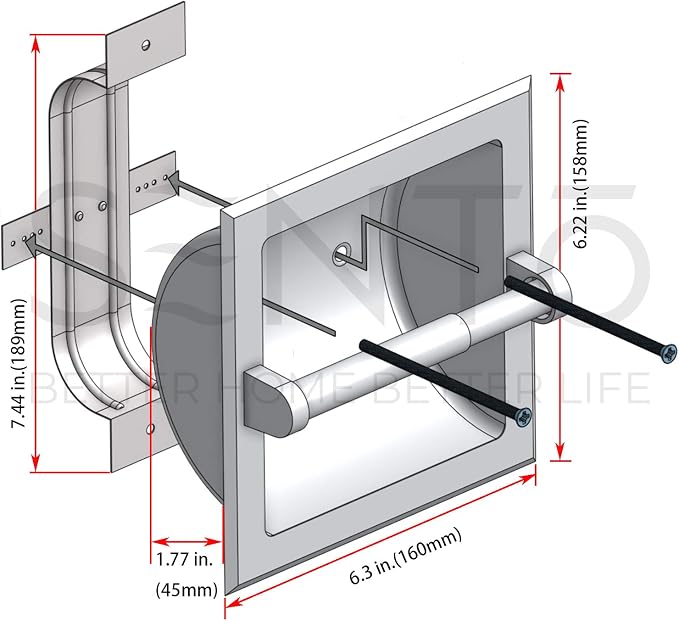 SENTO Recessed Matte Black Toilet Paper Holder, Wall Mounted Heavy Duty Metal - Image 3