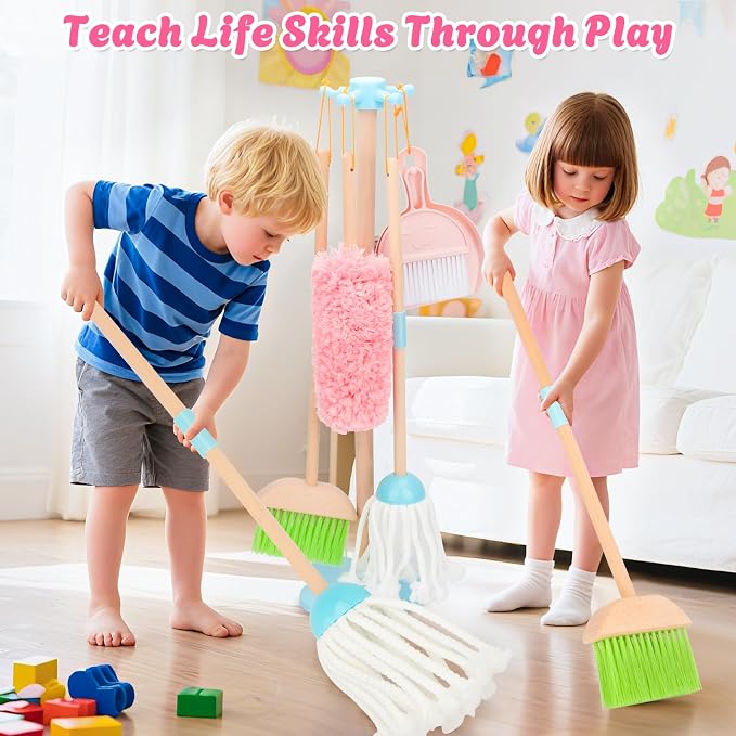 Kids Cleaning Set, Wooden Toddler Broom Set - Image 2