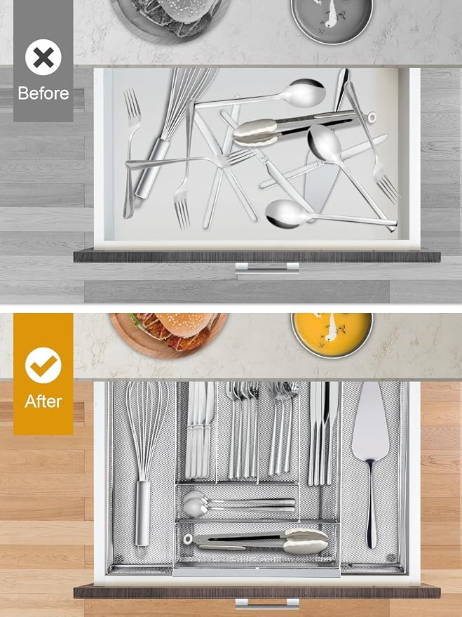 Silverware Organizer Metal Mesh, Large Drawer Organizer, Utensil Cutlery Tray - Image 5