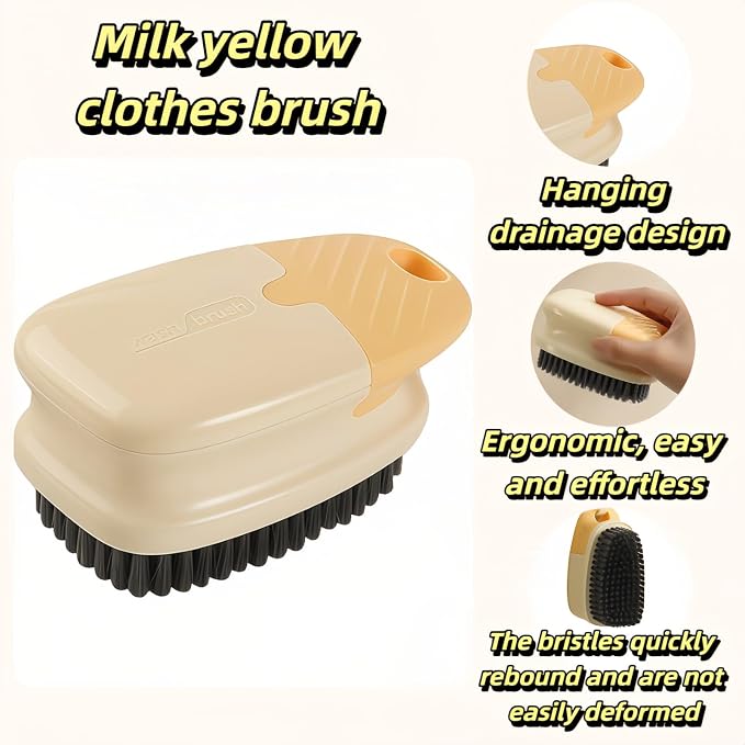 Ergonomic Clothes Soft Bristle Laundry Brush, Milk Yellow, ABS+PBT Material - Image 2