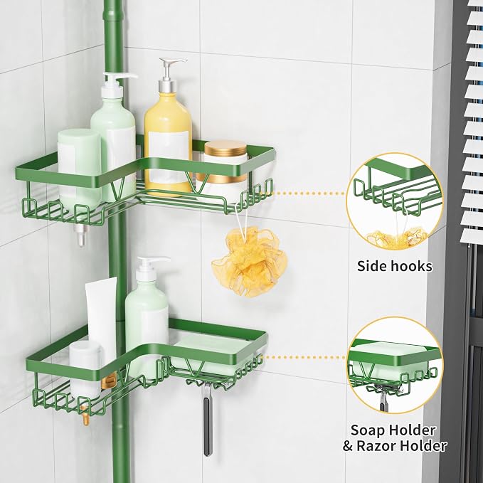 KEGII Shower Caddy Tension Pole, 4-Tier Rustproof Adjustable Corner Bathroom - Image 3