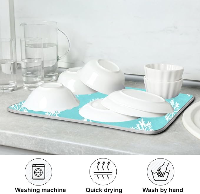 Winter Snowflake Turquoise Dish Drying Mat - Image 7