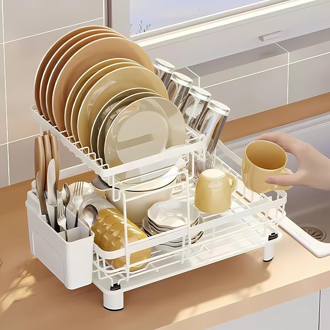 Dish Drying Rack, Space Saving & Durable, Rust-Proof Large 2 Tier Stainless - Image 5
