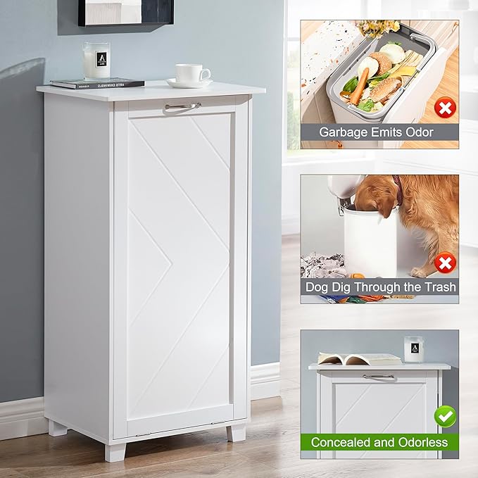 VECELO Tilt Out Kitchen Trash Bin Cabinet, Dog Proof Garbage Can - Image 4
