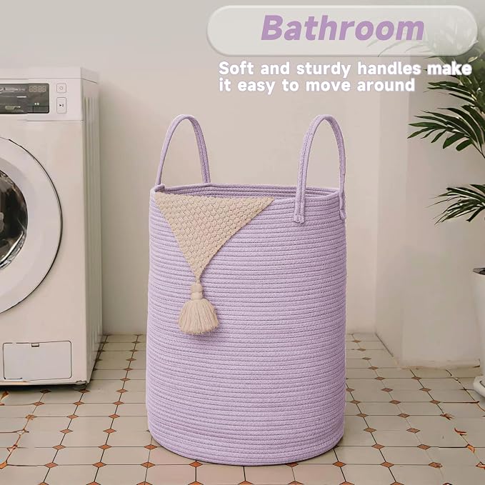 Large Woven Laundry Basket Hamper, 100L Cotton Rope Storage Bin - Image 5