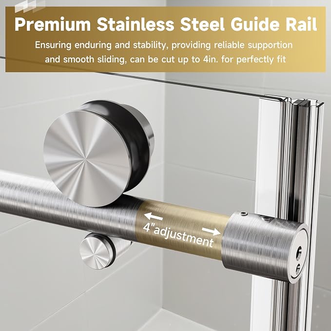 Frameless Sliding Shower Door 72” W x 76” H, 3/8” Tempered Glass, Single Bypass - Image 5