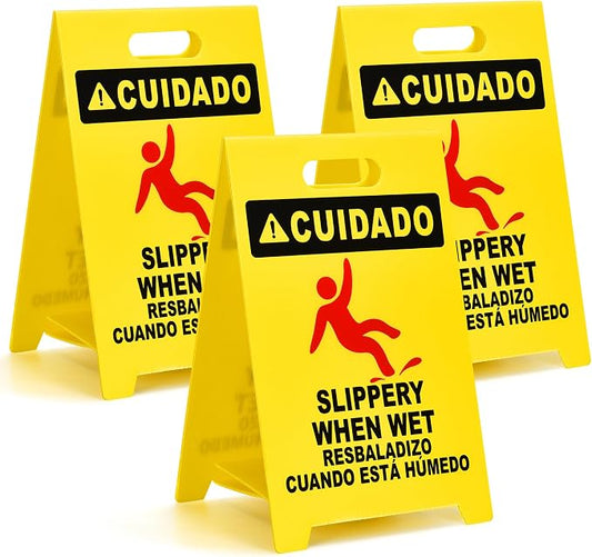 MATTHEW CLEANING 19'' Industrial Wet Floor Sign 3 Pack 2-Sided Durable by MATTHEWCLEANINGPRODUCTS