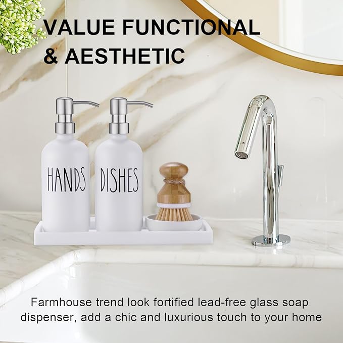 Glass Soap Dispenser for Kitchen, Farmhouse Kitchen Dish Hand Soap Dispenser Set - Image 2